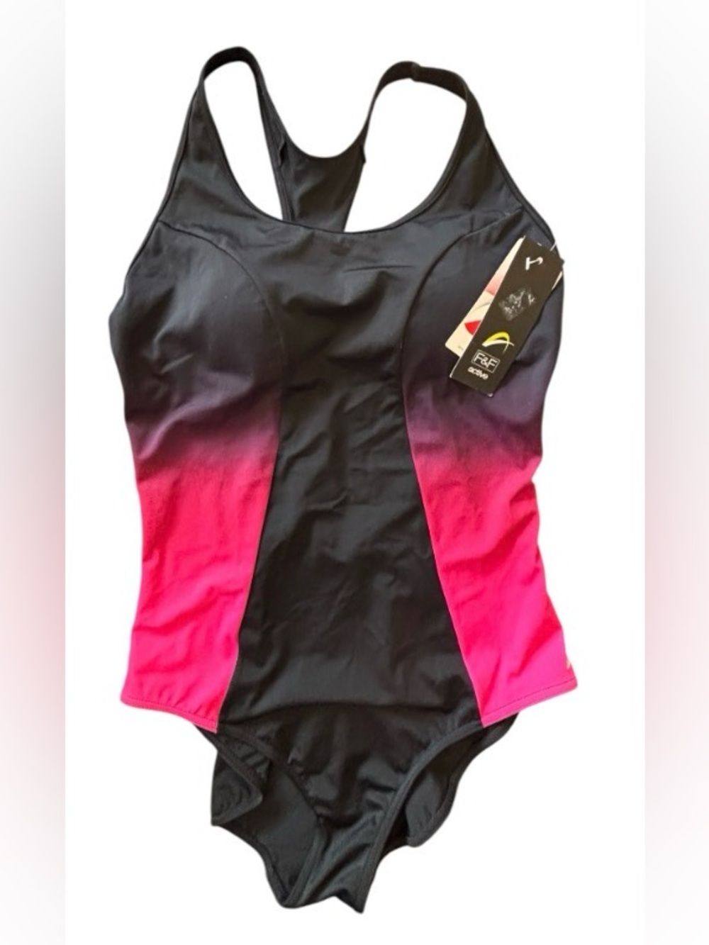 NWT F&F Black to Pink Ombre Racerback One-Piece Swimsuit Size 10  SKU 2